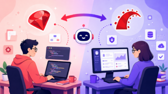 Ruby vs Ruby on Rails comparison with developers, automation tasks, and web application workflow