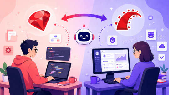 Ruby vs Ruby on Rails comparison with developers, automation tasks, and web application workflow